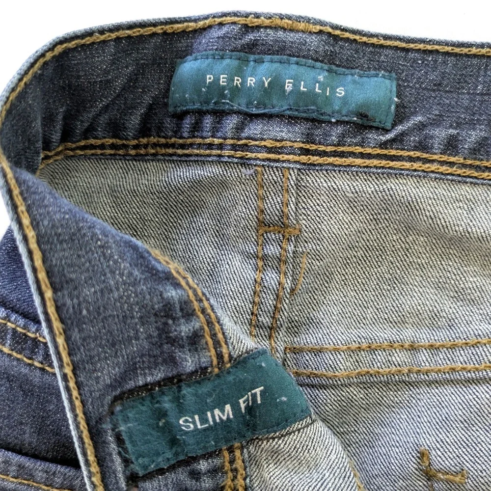 Perry Ellis Mens Slim Fit Jeans Dark Wash Indigo Denim Pants Size 38x30